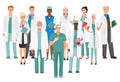 Hospital medical staff Team doctors together collection. Group of doctors and nurses people character set. Royalty Free Stock Photo