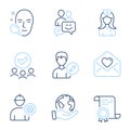 Hospital nurse, Engineer and Love letter icons set. Communication, Edit person and Face search signs. Vector