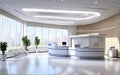 Hospital, office reception clinic no people modern architecture with pc installed