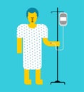 Hospital patient with dropper. Sick man Vector illustration.