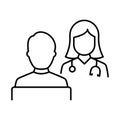 Hospital Physician Counseling Patient Line Icon. Consultation of Patient and Doctor with Stethoscope Linear Pictogram