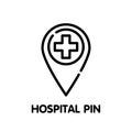 Hospital pin outline icon design style illustration on white background Royalty Free Stock Photo