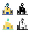 Hospital. pointer and location icons. vector