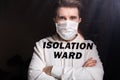 Hospital quarantine or isolation of patient standing alone in room with hopeful for treatment of Coronavirus COVID-19