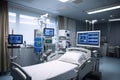 a hospital room, with advanced monitoring and diagnostic equipment, providing high-tech care