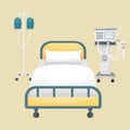 A hospital room with a bed, a drip and a ventilator. Fighting coronavirus in hospitals