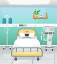 A hospital room with a bed, a drip and a ventilator. The patient is lying in bed. Fighting coronavirus in hospitals