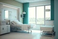 Hospital room with beds and comfortable medical equipped in a modern hospital. Generative AI Royalty Free Stock Photo