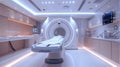 Hospital room with CT scan machine, metal fixture, wood ceiling, and daylighting Royalty Free Stock Photo