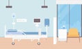 Hospital room interior vector illustration, cartoon empty ward for patients hospitalization with modern medical