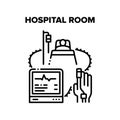 Hospital Room For Patient Vector Black Illustration
