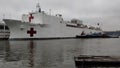 Hospital ship USNS COMFORT docked at Pier 90, upon arrival to NYC