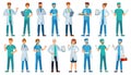 Hospital staff. Clinic workers, pharmacist, nurse in uniform and ambulance doctors characters cartoon vector Royalty Free Stock Photo