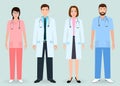 Hospital staff concept. Group of man and woman doctors, nurse, medical orderly.