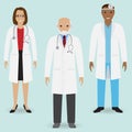 Hospital staff concept. Group of old doctor and young male and female doctors standing together. Medical people. Royalty Free Stock Photo