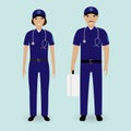 Hospital staff concept. Paramedics ambulance team. Male and female