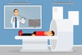 Hospital Staff with Man Doctor and Patient Lying in Tomographic Scanner Vector Illustration Royalty Free Stock Photo