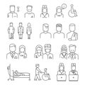 Hospital staff thin line icons set