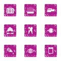 Hospital treatment icons set, grunge style