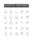 Hospital treatment line icons collection. Medical care, Doctor visit, Surgical operation, Health service, Clinical