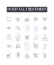 Hospital treatment line icons collection. Medical care, Doctor visit, Surgical operation, Health service, Clinical