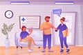 Hospital waiting hall concept in flat cartoon design