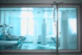 Hospital ward with observation window and intravenous drip on th Royalty Free Stock Photo