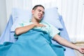 Oung Cacausian male Patient Lying on Bed Royalty Free Stock Photo