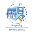 Hospitality concept icon. Lodging industry. Restaurant and hotel service. Accommodation for travelers. Tourist sector