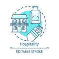 Hospitality concept icon. Lodging industry. Restaurant and hotel service. Accommodation for travelers. Tourist sector