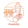 Hospitality concept icon. Lodging industry. Restaurant and hotel service. Accommodation for travelers. Tourist sector