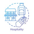 Hospitality concept icon. Lodging industry. Restaurant and hotel service. Accommodation for travelers. Tourist sector