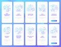 Hospitality industry trends blue gradient onboarding mobile app screen set