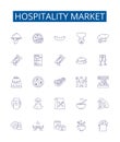 Hospitality market line icons signs set. Design collection of Hotel, Resort, Tourism, Foodservice, Hospitality Royalty Free Stock Photo