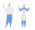Hospitality, Restaurant Staff Characters in Uniform. Smiling Woman in Apron Holding Tray with Dish Under Silver Cloche