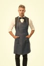 Hospitality staff. Barista handsome worker. Man cook wear apron. Mature barista. Restaurant staff. Hipster professional