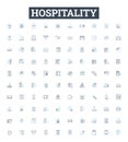 Hospitality vector line icons set. hospitality, accommodation, service, reception, amenities, courtesy, hosting Royalty Free Stock Photo