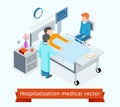 Hospitalization medical vector 3D isometric concept with patient on hospital bed Royalty Free Stock Photo