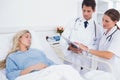 Hospitalized woman and doctors Royalty Free Stock Photo