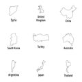 Host nation icons set, outline style