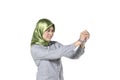 Hostage and freedom concept, hijab women hand in chain isolated Royalty Free Stock Photo