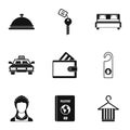 Hostel accommodation icons set, simple style