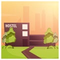 Hostel building. Guest house. Hotel building. Travel.