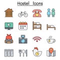 Hostel color line icon set