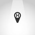 hostel geolocation icon, hotel geolocation simple isolated icon