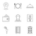 Hostel icons set, outline style