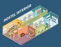 Hostel Interior Isometric Background