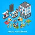 Hostel Isometric Composition