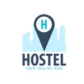 Hostel logo. Hotel logo. Travel rest place. Vector illustration.