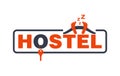 Hostel logo - bedroom, key and sleeping character